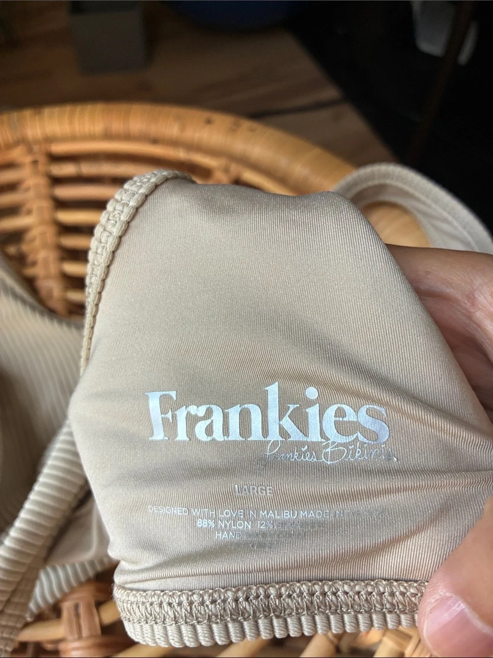 Frankie’s Bikinis Cole Ribbed Scoop Bikini Top- Tan